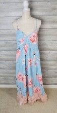 Shein Curve Pink Blue Floral Summer Beach Dress Size 1X Spaghetti Straps NWOT