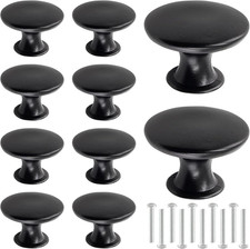 10 Pcs Flat Black Cabinet Knobs Round Modern Black Drawer Knobs Hardware Pulls H