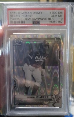 2021 Bowman Draft 1ST Chrome Denzel Clarke #BDC-128 Black & White RayWave PSA10