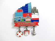 Hamburg Metall Magnet mit 3 Charms Souvenir L...