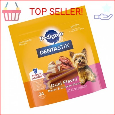 Pedigree Dentastix Dual Flavor Small Dog Dental Treats, Bacon & Chicken, 5.08 oz