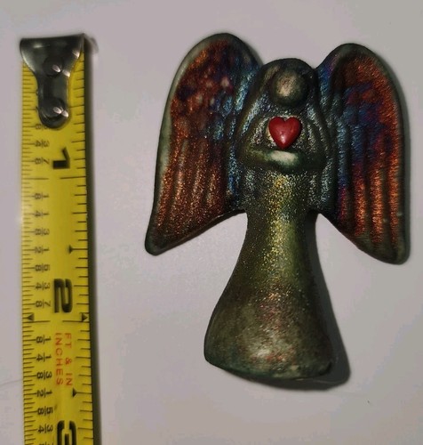 New Raku Pottery Handmade Spirit Angel Holding Red Heart Signed J Diller - Picture 4 of 5