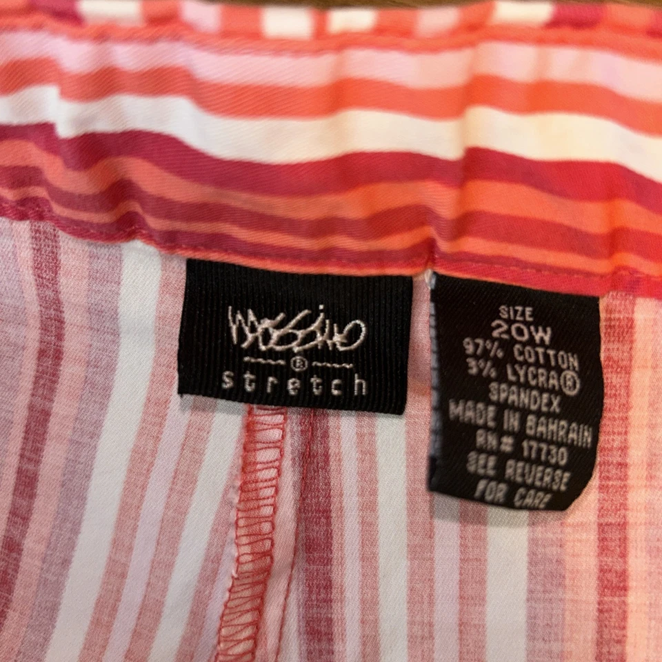Mossimo Women’s Size 20 Stretch Pants red pink White Striped Flat front Cotton - Image 4 of 4