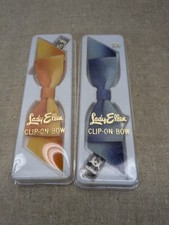 Vintage Lady Ellen Clip On Bows Orange And Blue 2CT