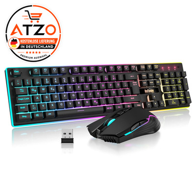 RedThunder K10 Kabelloses Gaming Tastatur und Maus Set QWERTZ DE 30