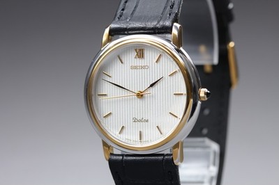 Vintage 1990 Seiko Dolce 5S21-6010 Sweep Second Two-Tone Qz Men's Watch JAPAN