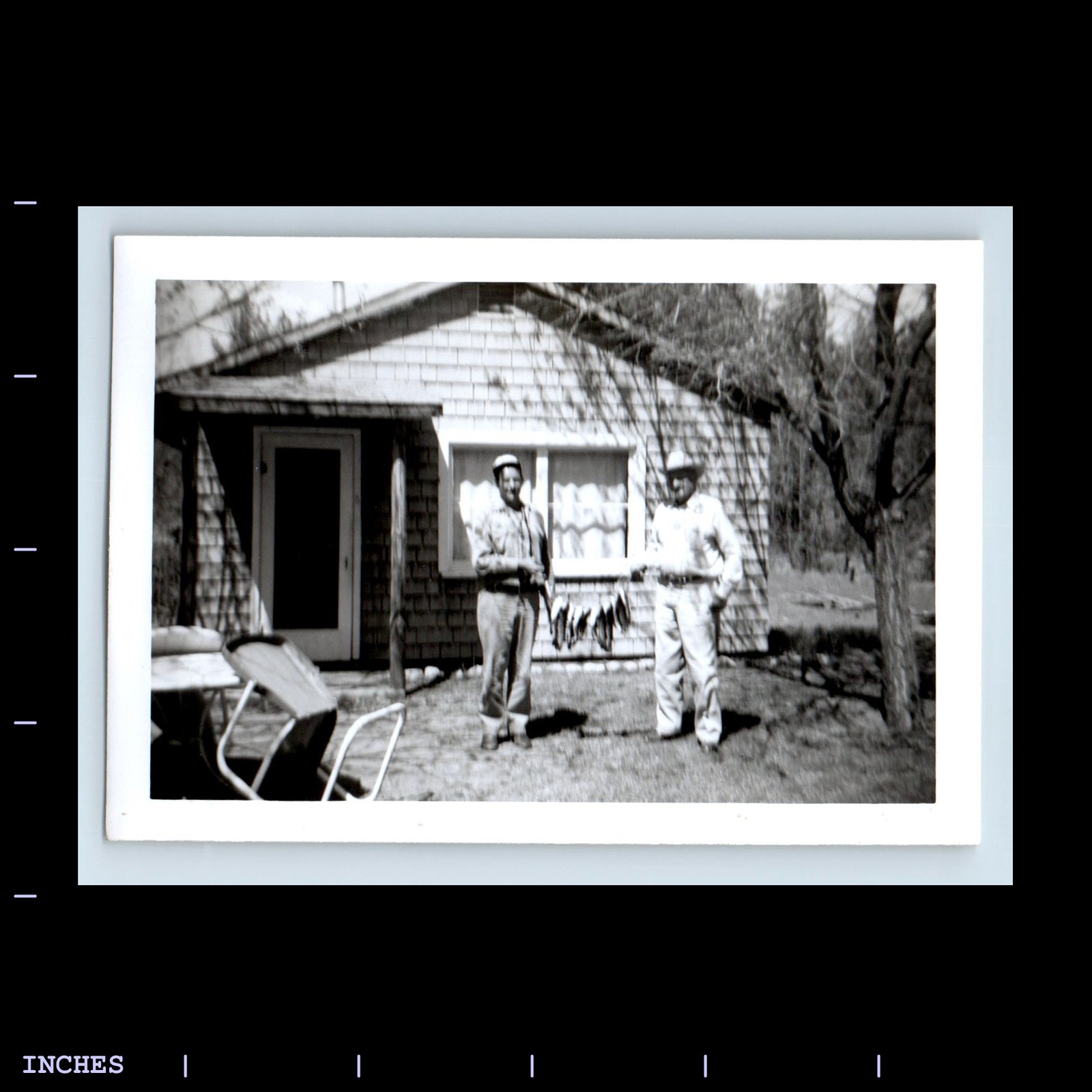 Old Vintage Photo MEN WITH FISH CAUGHT FISHING OUTSIDE HOUSE