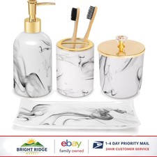Complete Glass Bathroom Accessory Set with Tray, Dispenser and Toothbrush Holder
