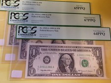3 Consecutive1999 Fw 1 Federal Reserve Millenium Note Pcgs Graded Fr 1925-g 3 Consecutive1999 Fw 1 Federal Reserve Millenium Note Pcgs Graded Fr 1925-g