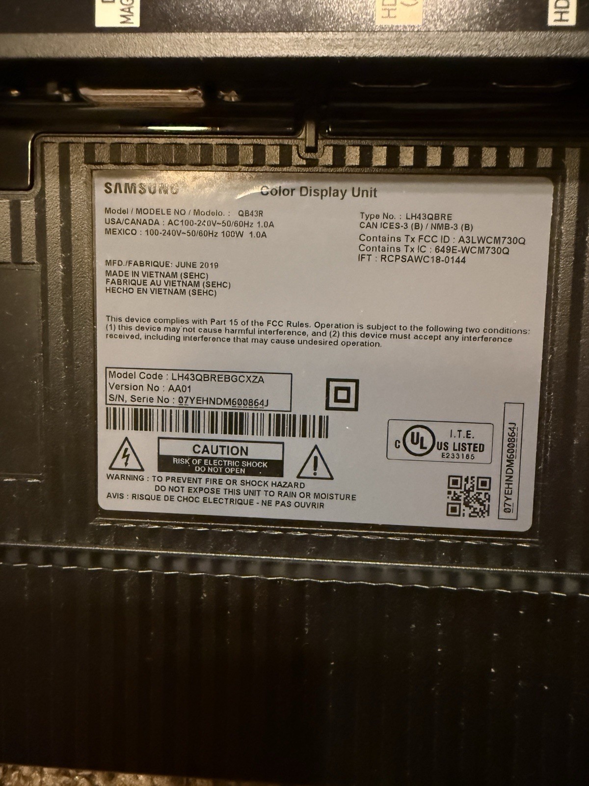 Samsung 43" Commercial LCD Digital Signage Display 4K UHD HDR 60Hz QB43R