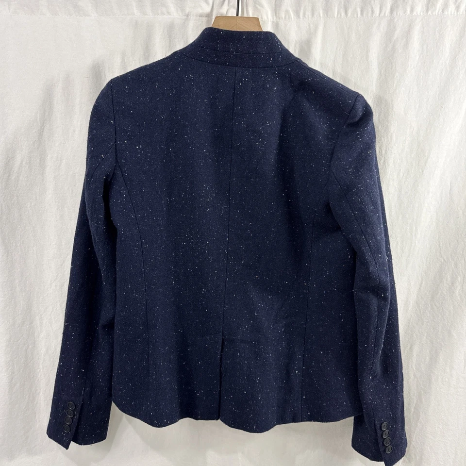 Jaqueta Blazer LOFT Mescla de Lã Azul Marinho Salpicada Tamanho 4 Fecho de Um Botão - Imagem 4 de 4