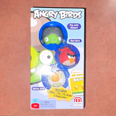 Mattel Games Angry Birds Set Red & White Bird, Pig w/ Helmet + Power Cards