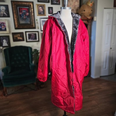 Aqua Threads Red Swim Parka Faux Fur Lined Hooded Jacket Zip Front Winter Jacket