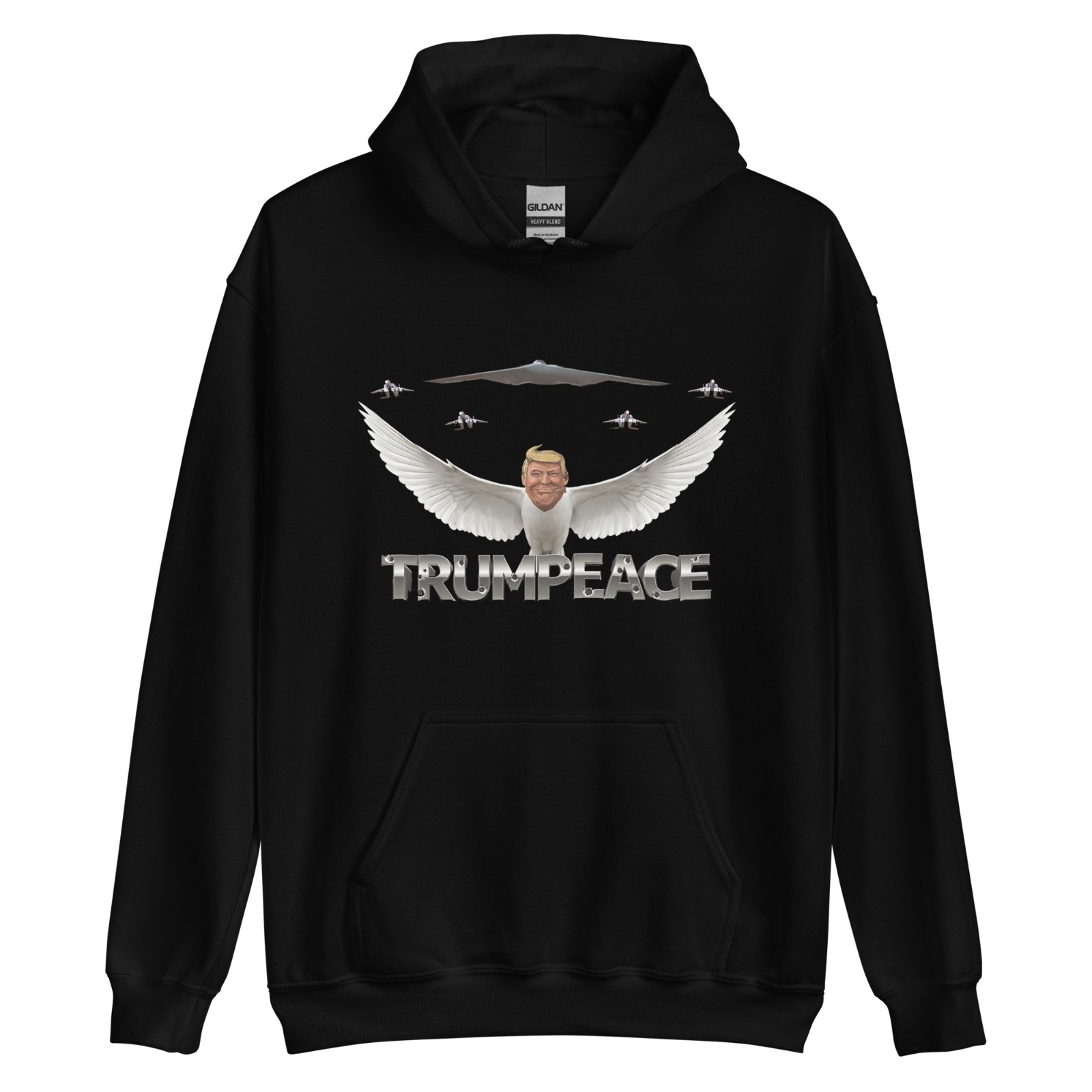 Sudadera negra Canguro con Capucha Diseño Trump Paz
