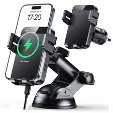 Wireless Car Charger 15W Auto Clamping Phone Holder Dash Windshield Vent Gray