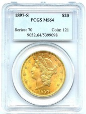 1897-S $20 Liberty Gold Double Eagle, PCGS MS64, Flashy and Bright Blazer!