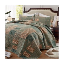 LEAONME 3 Pieces California King Size Quilt Set Olive Green Oversized 120x120...