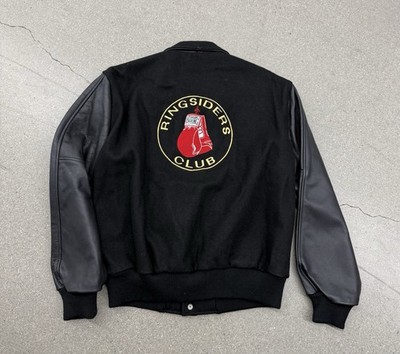 Vintage 90 s Forum Boxing Ringside Black Leather Jacket Bomber Men s Medium USA
