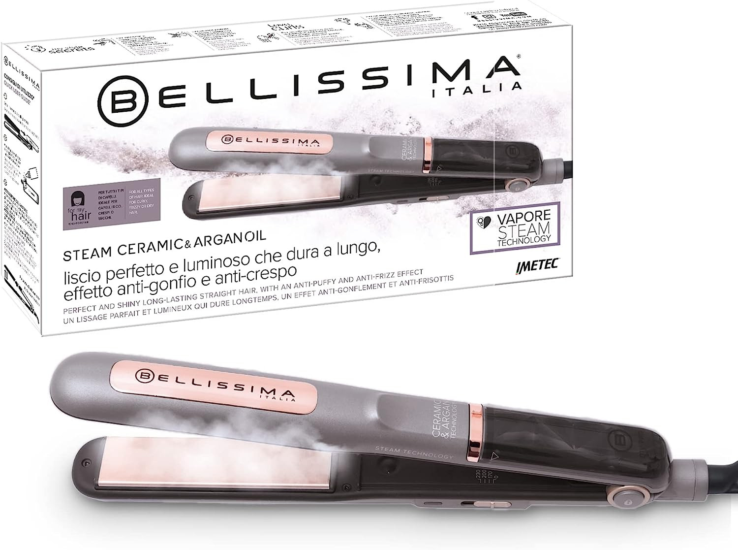 Bellissima Imetec Piastra Vapore con Olio di Argan - No Crespo