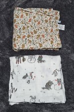 Little Unicorn Muslin Swaddle Blanket Lot Of 2 Christmas Woodland Forest Animals