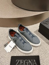 ZEGNA Men's Gray Knit Slip-On Sneakers Luxury Designer Casual Shoes EU42-US 9
