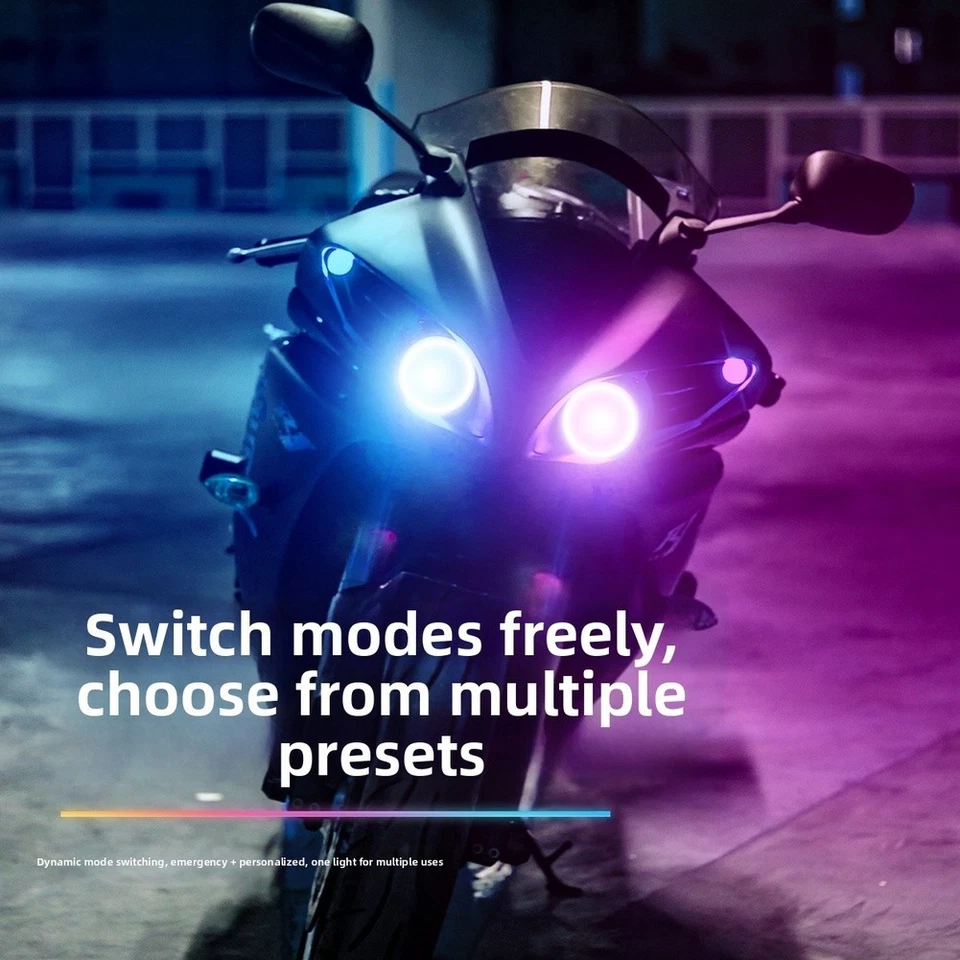 Motorcycle LED Devil Eye Ring Light APP RGB Color Changing with Flexible Fit - Image 3 of 4