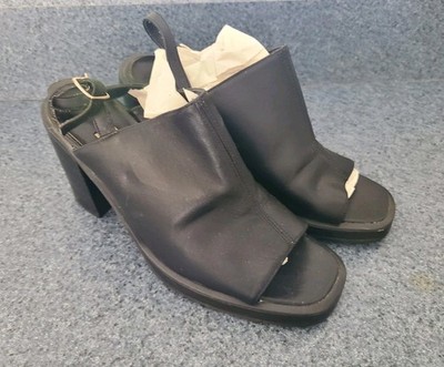 LL Steve Madden Black Leather Open Boots Chunky Heel Size 6