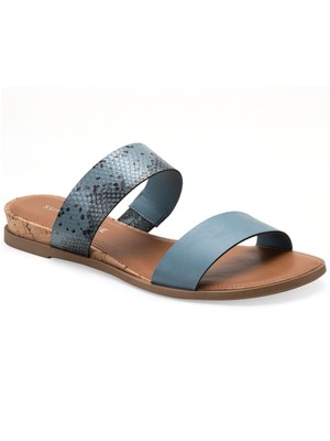 SUN STONE Womens Blue Snakeskin Easten Wedge Slip On Slide Sandals Shoes 11 M