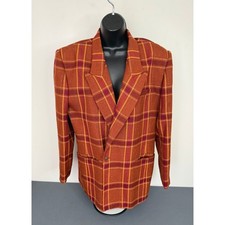 Liz Claiborne Women's Plaid Wool Silk One Button Blazer Orange Size 10 FLAW