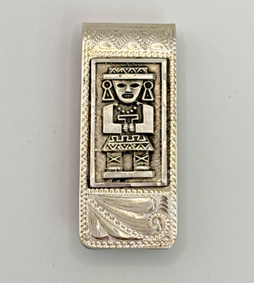 Stunning Vintage .925 Sterling Silver Aztec Money Clip 7/8