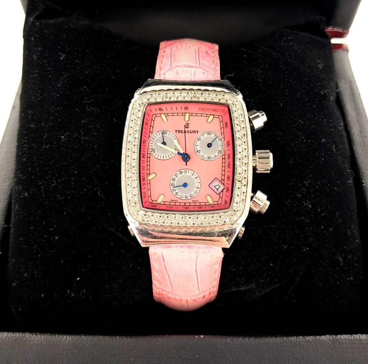 Pink Quartz Vintage Watches with Rhinestone Bezel and Croc-Embossed Strap JARTZ Classic Baby Pink Vendôme Signature Rhinestone Watch - Etsy main image 2