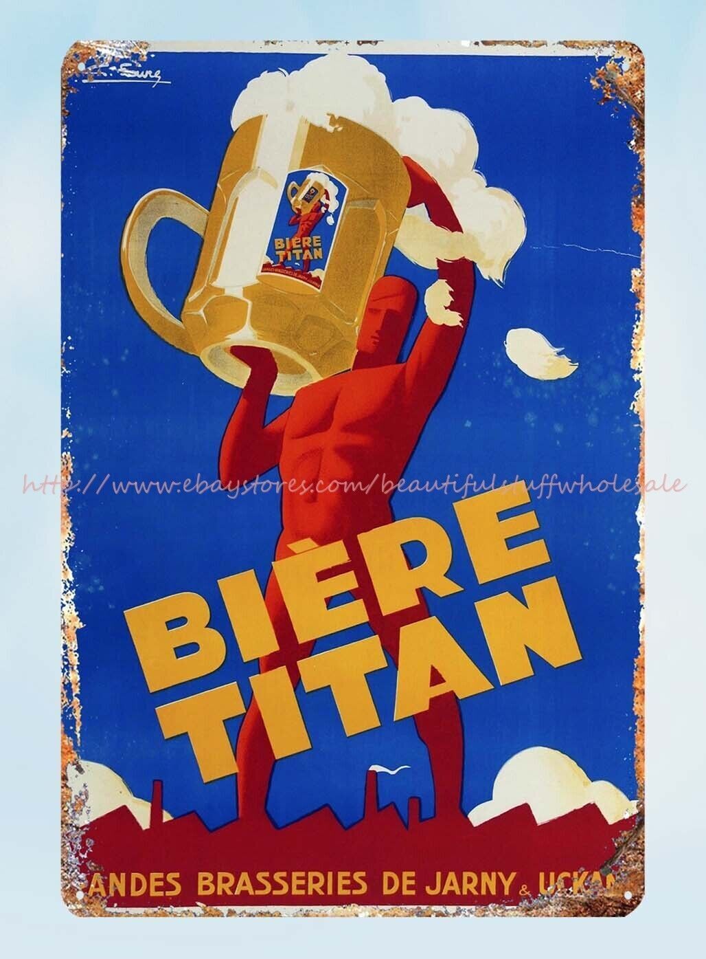 Vintage Biere Titan beer metal tin sign retro wall art decor