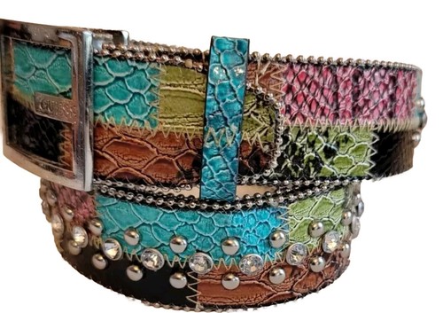 Guess Womens XL Studded Rhinestone Multi Color Belt Style 958006 - Picture 6 of 13