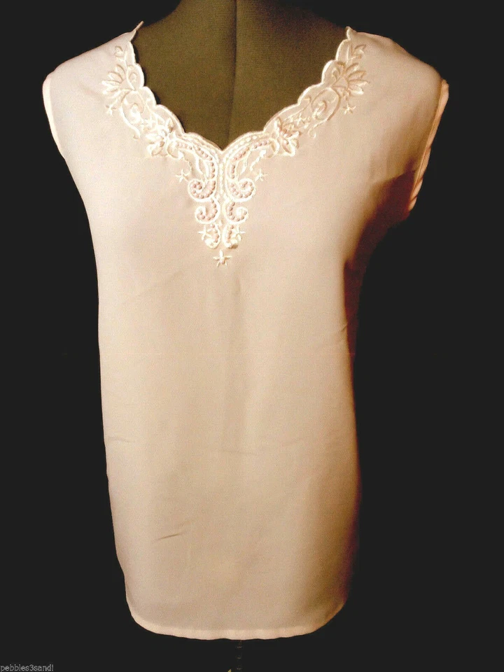 KATHY CHE жемчуг отделки V шеи Топ M розовый зубчатый cami Майка блузка с вышивкой - Изображение 2 из 4