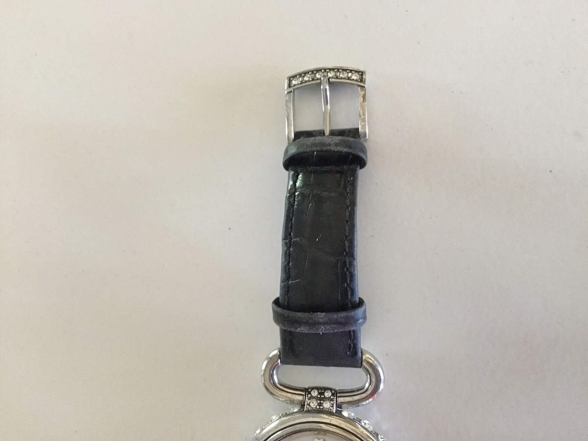 Brighton Cologne Watch Black Leather Clear Crystals Silver 