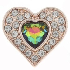 Snap Jewelry Rhinestone Rainbow Heart Rose Gold 18-20mm Fits Ginger Charms 