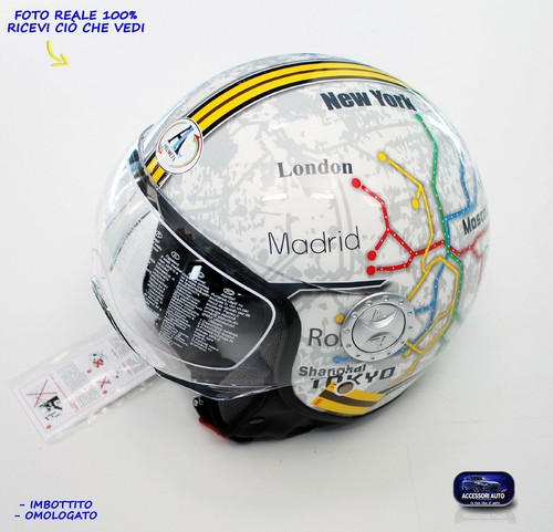 Casco scooter moto Jet Uomo Donna Vespa a colori Ragazzi con visiera taglia  M in | eBay