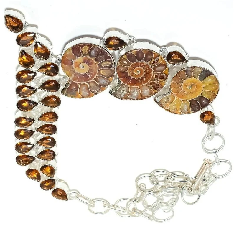 Precioso collar de amonita, piedras preciosas de citrino collar de plata de ley 925 Foto 4 de 4