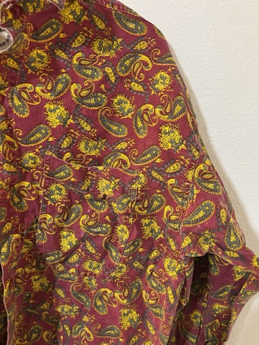 Gitano Vintage Long Sleeve Button Up Shirt Men's Medium, Red/Yellow Design - Picture 2 of 5