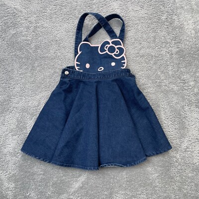 Hello Kitty Dress Girls 4 5 T Blue Sanrio Denim Embroidered Logo Cotton Stretch