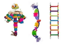 Set of 3 Toys for Medium or Large  Bird Parrot - Chomp, Twisted & Wooden Ladder 