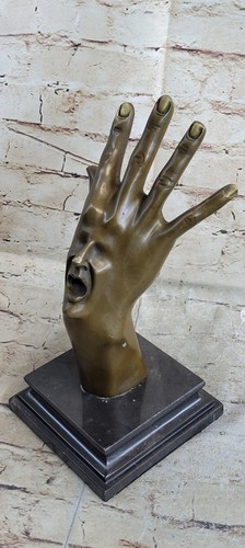Original Abstract Hand With Face Bronze Statue Marble Base Figure Figurine Gift - Picture 3 of 10