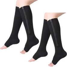 Zipper Compression Socks 15-20 mmHg Open Toe Support Stockings for Edema,Swollen