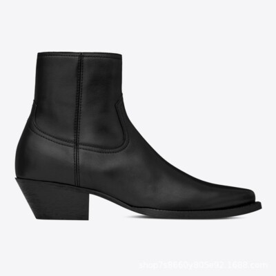Western Mens Real Leather Pointed Toe Chelsea Ankle Boots Cuban Heel Zip British