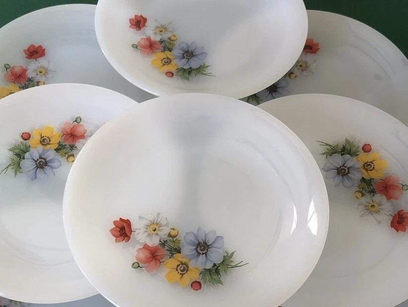 Lot De 7 Assiettes à Dessert Arcopal Vintage - Motif Fleurs - Diamètre 18,8 Cm - Bon état Général