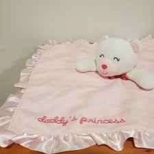 Carters Pink White Bear Baby Security Blanket Plush Satin Lovey Daddy's Princess