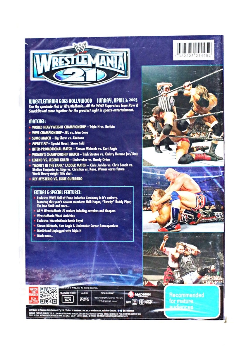 WWE Wrestle Mania 2016/2017/2019 and 21 (12 Disc Set) Region 4 DVD New Sealed WWE Wrestle Mania 2016/2017/2019 and 21 (12 Disc Set) Region 4 DVD New Sealed