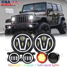 For Jeep Wrangler Jk 2007-18 7 Led Headlights High-low Beam Fog Signal Lamp Kit