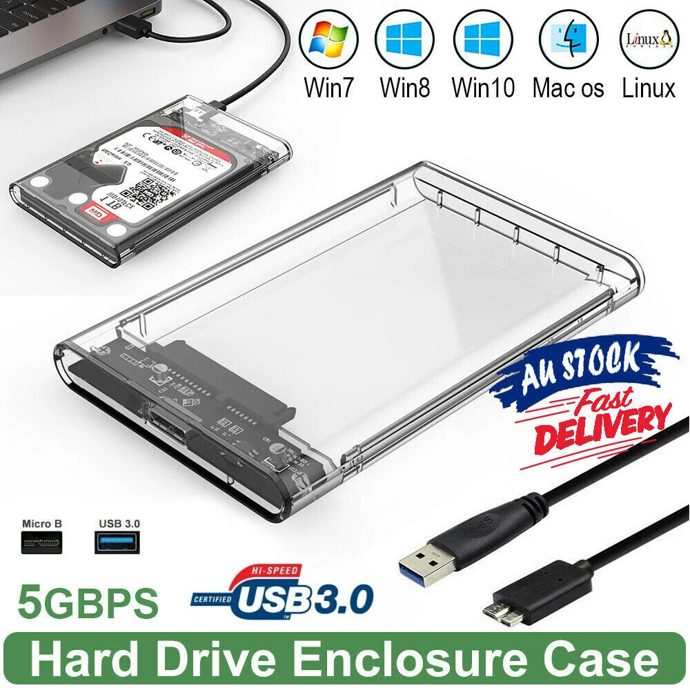 SSD Enclosure, USB3.0 External Hard Drive Case 5Gbps Plastic Plug And Play  Easy To Install For 2.5inch Hard Disk Transparent Grey 