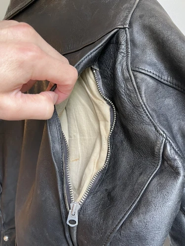Late 1940s Appalachian Horsehide Motorcycle Jacket / Plaid Lining Original Studs - Picture 7 of 24